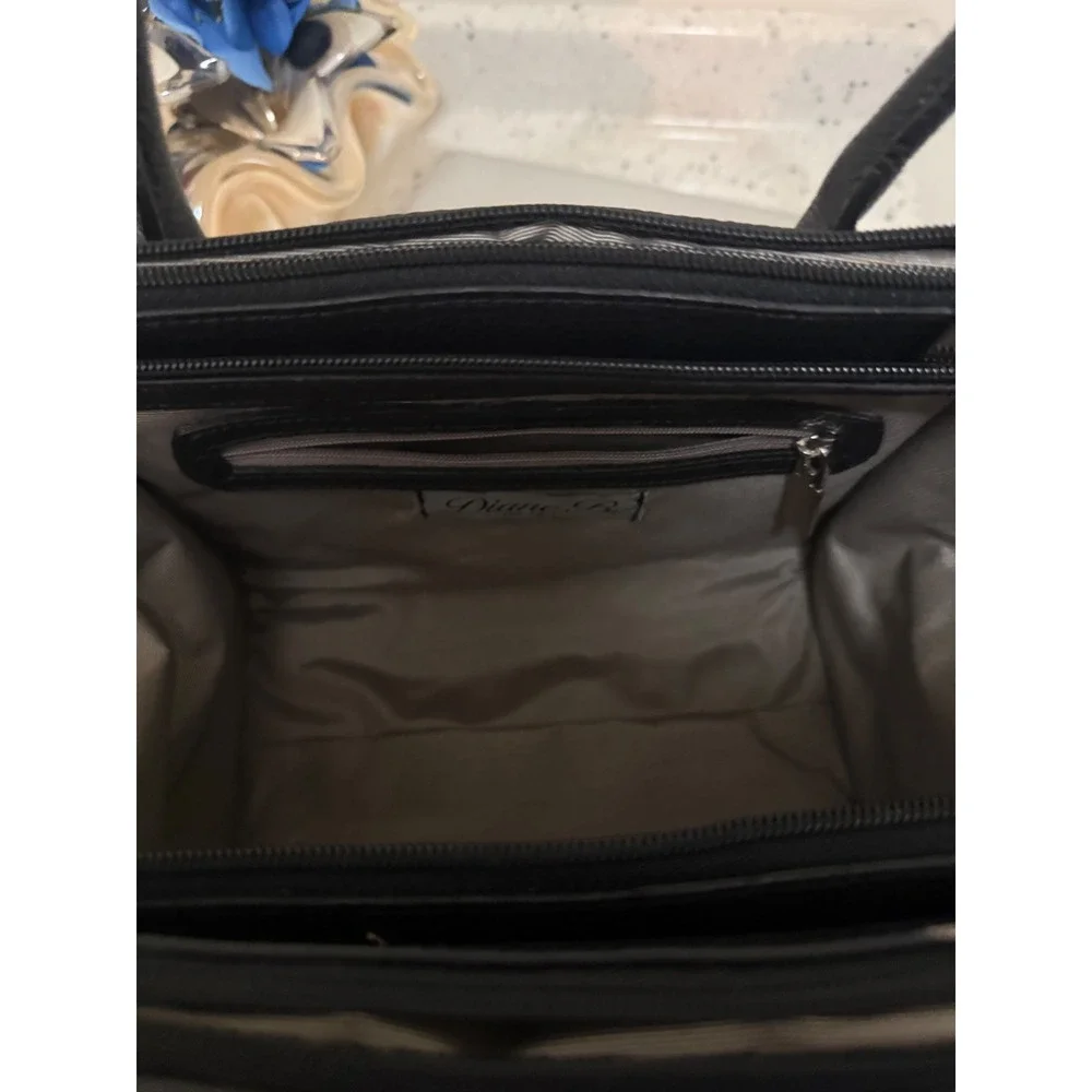 Diane B. Milano Black‎ Leather and Woven Cane Handbag Satchel Triple Compartment